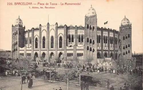 A873 Spanien Barcelona Plaza de Toros Monumental Cars Oldtimer Postkarte