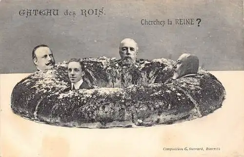 A876 Politische Satire Gateau Rois Surrealistische Könige Spanien England Italien Postkarte
