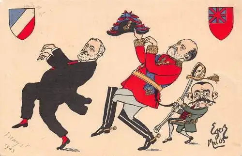 A876 Politische Satire 1903 Emile Loubet Edward VII Theophile Delcas Postkarte