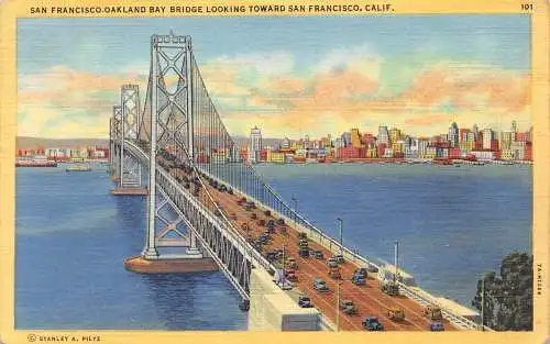 L068 US San Francisco - Oakland Bay Bridge Kalifornien 1948 Postkarte