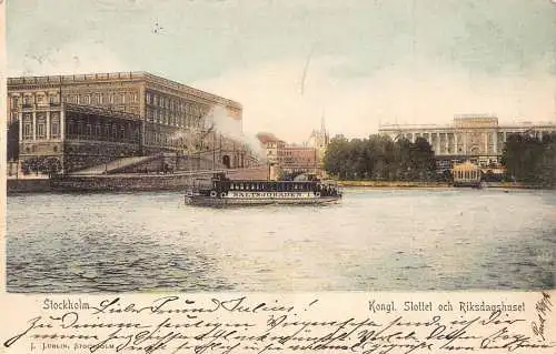 L070 Schweden Stockholmer Königspalast 1904 Dampfer Postkarte