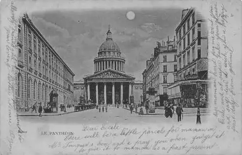 A873 Frankreich Paris Le Pantheon Mondschein Vintage Postkarte