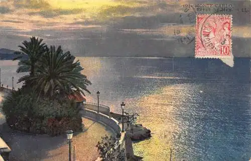 A871 Monaco 1913 Monte Carlo Effet de Mer Sea Vintage Postkarte