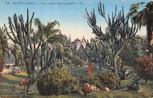 A871 Monaco Monte-Carlo Vue Dans Les Jardins Gardens Vintage Postkarte