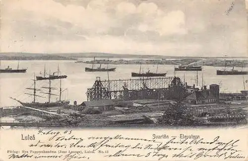 L070 Schweden Lulea Svarton Elevatorn Hafen Schiffe Boote 1903 Postkarte