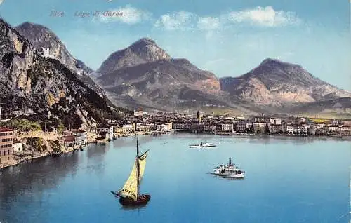 L071 Italien Lago di Garda Riva Boote Schiffe 1913 Postkarte
