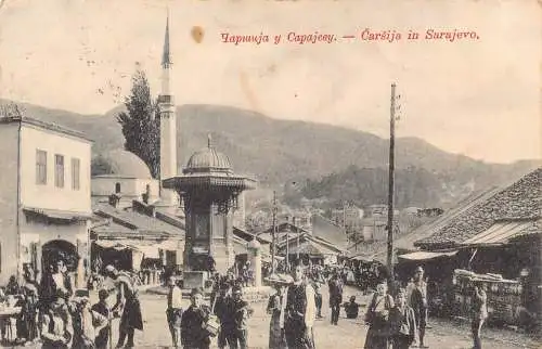 Bosnien und Herzegowina Carsija in Sarajevo Markt Moschee Vintage Postkarte