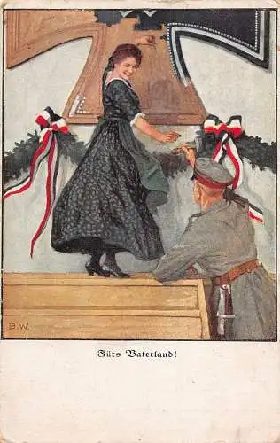 Patriotische Deutsche Propaganda 1917 Frau Gemälde Eisernes Kreuz 1. Weltkrieg Feldpostkarte