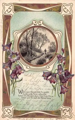Gedicht 1905 Landschaft Blaue Glocke Blumen Geprägte Vintage Postkarte