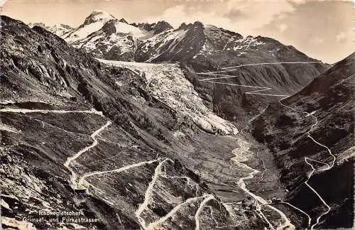 C008 Schweiz, Rhonegletscher, Grimsel-und Furkastrasse Vintage Postkarte