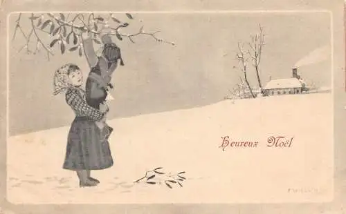 L162 Weihnachten 1907 Grüße Kinder Mistelzweig signiert F Wielsch Postkarte
