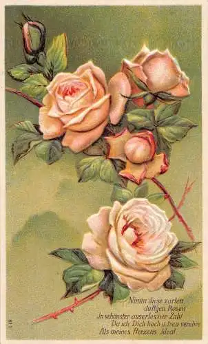 Romantik Gedicht Rosen Blumen geprägt Vintage Postkarte