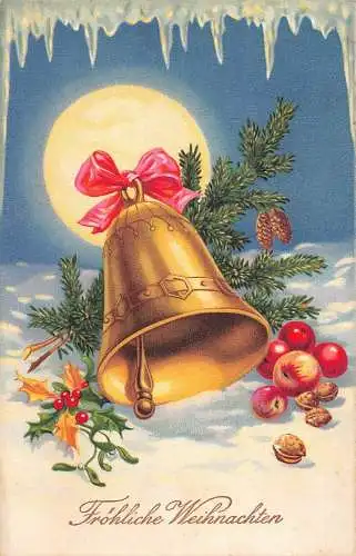 A062 Weihnachtsgrüße 1939 Mondschein Glocke Äpfel Nüsse Heiliger Baum Postkarte