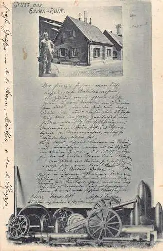A062 Deutschland 1908 Gruss aus Essen ein Ruhrwerk Atelier Urkundenhaus Postkarte