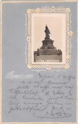A062 Deutschland 1900 Gruss aus Essen ein Ruhr Krieger Denkmal Passepartout Postkarte