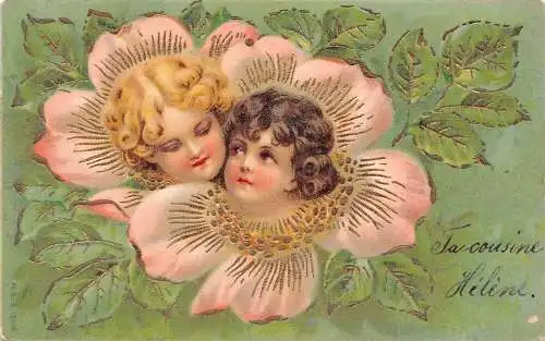 L174 Grüße 1903 Cherubs Blumen Jugendstil geprägt Vintage Postkarte