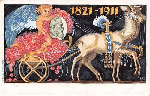 A061 Deutschland Bayern 1911 Prinz Liutpold Jubiläum Alegorik Karre Blumen Postkarte