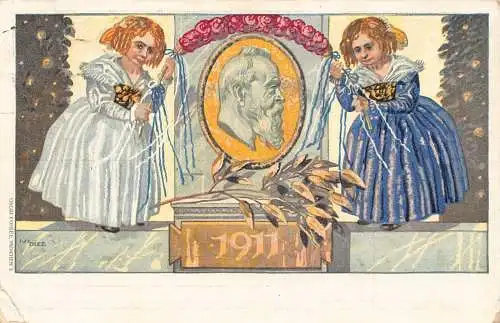 A061 Deutschland Bayern 1911 Prinz Liutpold 90. Geburt Mädchen Blumen Postkarte
