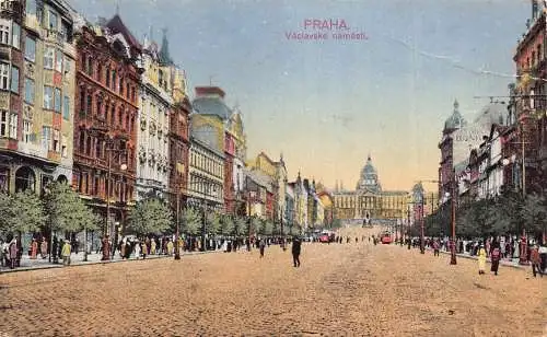 A061 Tschechien Prag 1. Weltkrieg Feldpost Vaclavske namesti Straße Vintage Postkarte