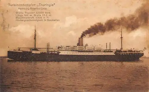 A061 Deutschland 1925 Dampfschiff Turbinendampfer Thüringen Hamburg - US Line Postkarte
