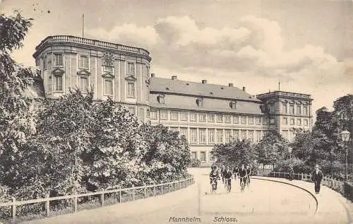 A060 Deutschland 1906 Mannheim Schloss Schloss Radfahrer Vintage Postkarte
