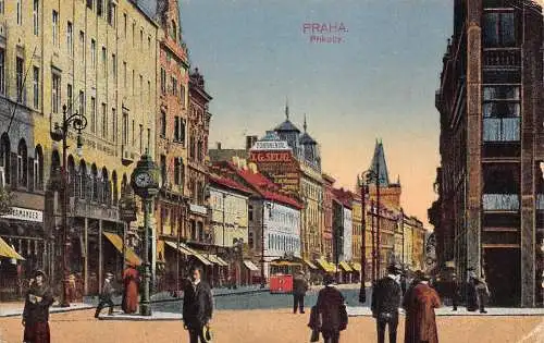 A061 Tschechien 1916 Prag Continental J G Selig Straßenbahn Straße Laden Feld Postkarte