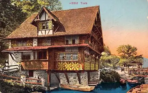 A060 Schweiz 1912 Treib Bunte Hausboote Vintage Postkarte