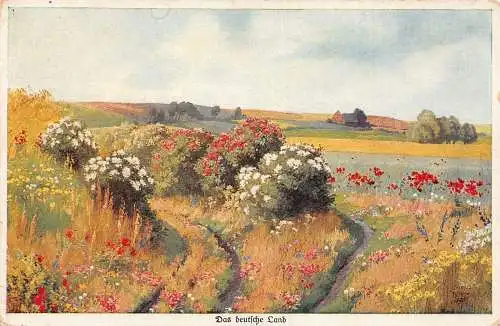 A060 Deutschland 1919 Das Deutsche Land Künstlerkarte Blumen Feld Fluss Postkarte