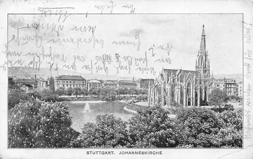 A060 Deutschland 1907 Stuttgart Johannes Kirche Panorama Vintage Postkarte