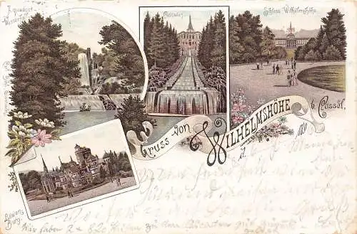 L005 Deutschland 1896 Gruss von Wilhelmshohe Multiviews Litho Vintage Postkarte