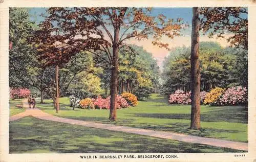 L068 US Walk in Beardsley Park Bridgeport Conn. 1938 Postkarte