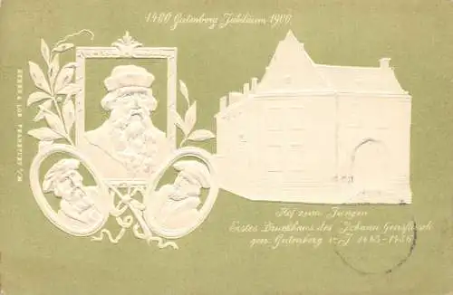 L005 Deutschland 1900 Gutenberg Jubiläum geprägte alte Postkarte