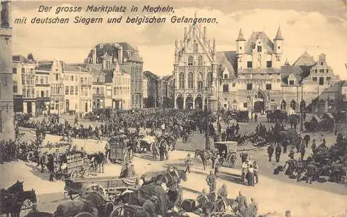 L005 Belgien Mechelen Animated Market WWI German Vintage Postcard