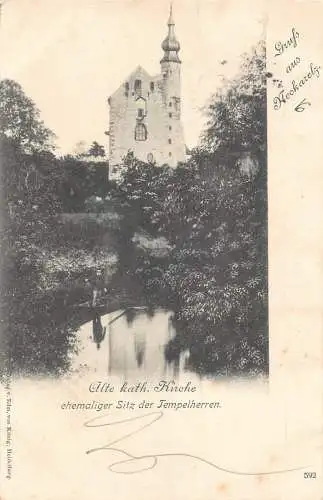 L308 Deutschland 1899 Gruss aus Neckarelz Altkatholische Kirche Sitz Tempel Postkarte