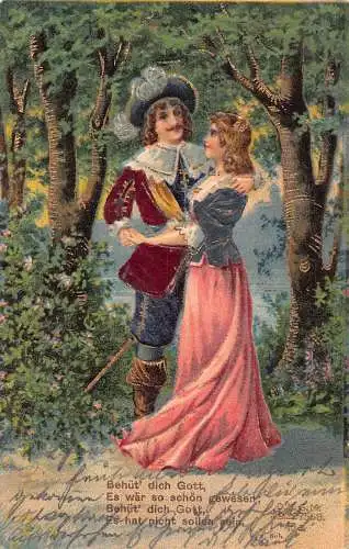 Liebespaar umarmt im Wald 1905 Romantik geprägte Postkarte