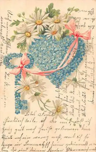 Grüße 1905 Daisy Allegorical Vergissmeinnicht Herz Schlüssel geprägte Postkarte