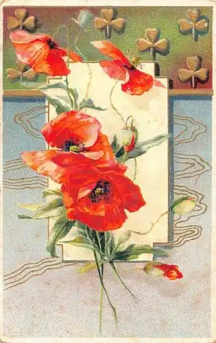 Mohnblumen und Nelken geprägte Vintage Postkarte