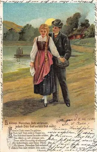 Süßes Paar, das bei Sonnenaufgang geht Liebesgedicht 1906 geprägte Postkarte
