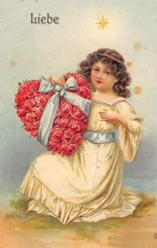Liebe Engel Fürsorglich Herz aus Rosen Stern Prägepostkarte