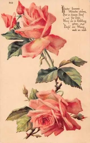 Grüße Rosen geprägte Vintage Postkarte