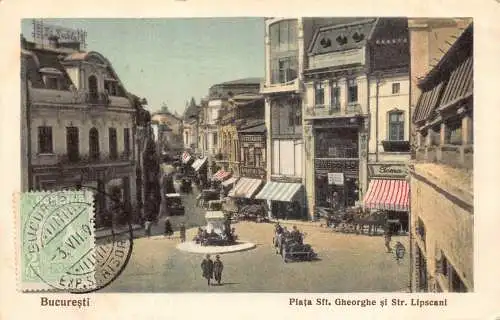 Rumänien 1927 Bucuresti Bukarest Piata Sf Gheorghe Str Lipscani Geschäfte Postkarte