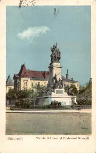 Rumänien Bucuresti Bukarest Statuia Bratianu si Ministerul Domenii Postkarte