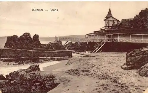 A878 Chila Miramar Banos Beach Vintage Postkarte
