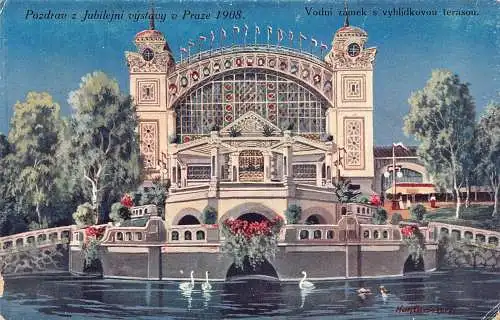 A875 Tschechien 1908 Jubiläumsausstellung Prag Vystaviste Praha Holesovice Postkarte