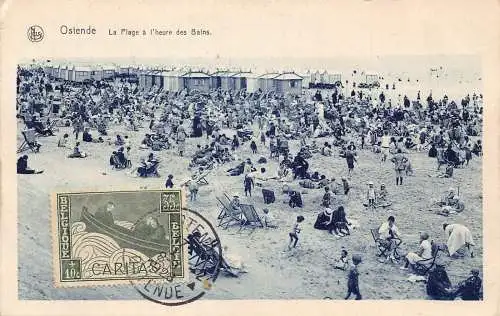 Belgien 1928 Ostende Beach Plague a l'heure Bains philatelistisches Interesse Postkarte