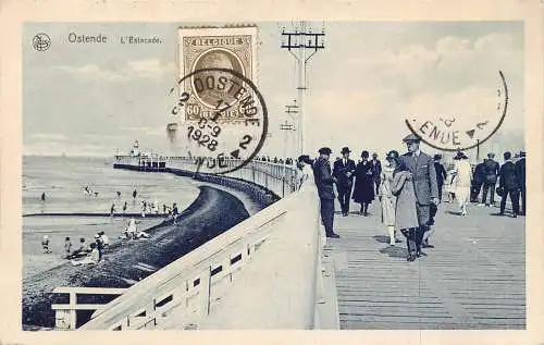 Belgien 1928 Ostende L'Estacade Promenade philatelistisches Interesse Postkarte