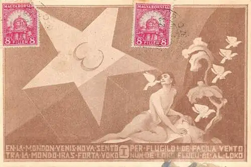Esperanto Sprache Zamenhof 1926 Stern Vogel Kunst signiert Ernesto Gebauer Postkarte