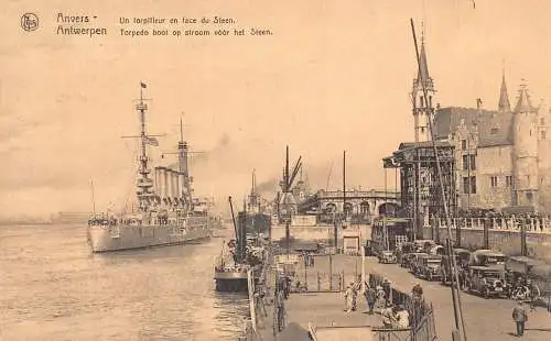 Belgien 1928 Anvers Antwerpen Hafen Dampfschiff Autos Steen Postkarte
