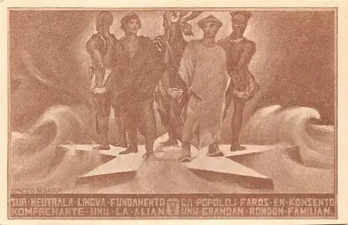 Esperanto Sprache Zamenhof 1925 Volk Kunst signiert Ernesto Gebauer Postkarte