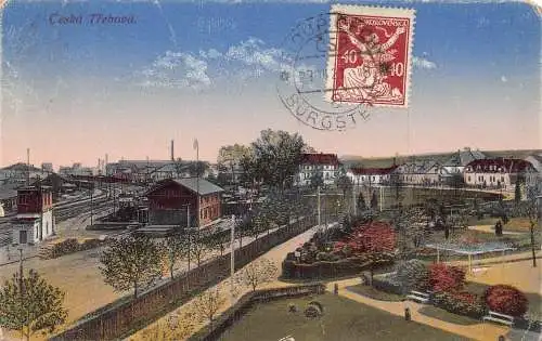 A064 Tschechien 1921 Bahnhof Ceska Trebova Panoramablick Vintage Postkarte
